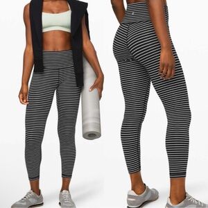Lululemon Wunder Under High-Rise 28” Stripe Black White Leggings size 8